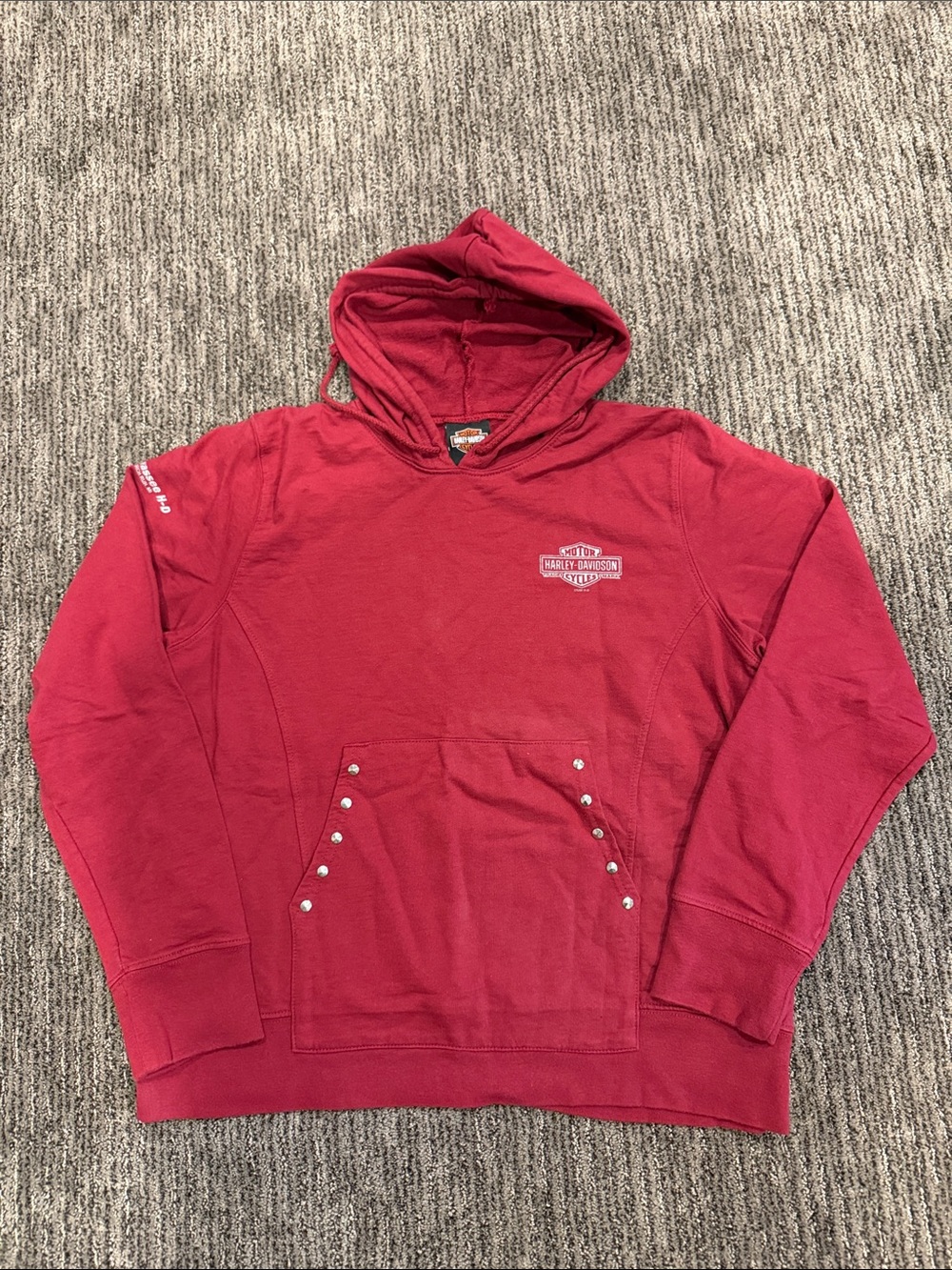 Harley-Davidson Men's Deep Red Pullover Hoodie with Stud Accents